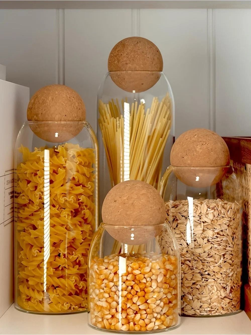 2 Tall Clear Glass Storage Jars with Cork Ball Lid ( Set of 2 Jars)